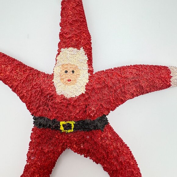 Vintage Real Starfish Santa Claus Christmas Tree Ornament Large Red Beach Ocean - Picture 6 of 7